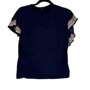 Stella & Dot Blue Ruffled Sleeve Blouse Womens S Ric Rack Flutter Ruffled Boho